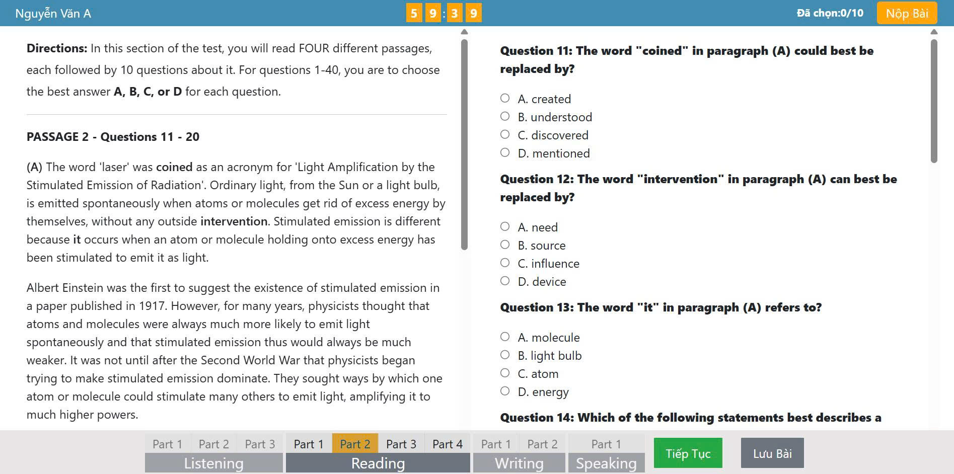 Giao diện chờ thi