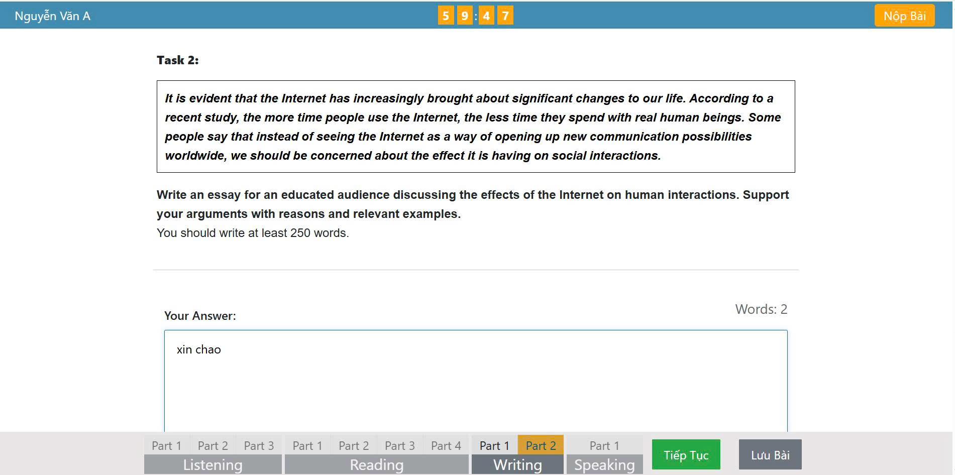 Giao diện trang chủ